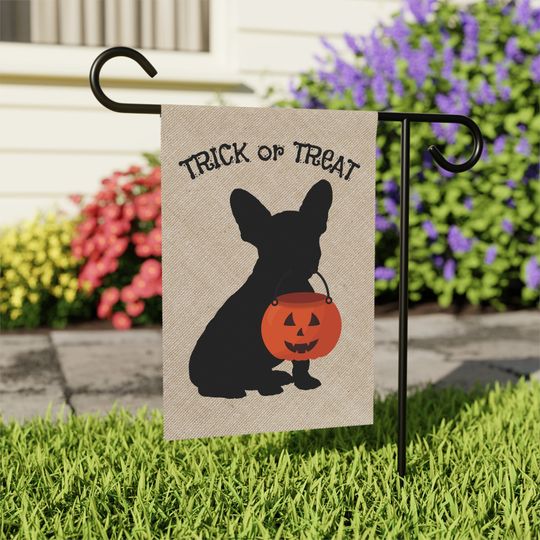 Frenchie, French Bulldog Fall, Halloween Lawn & Garden House Flag, Double-sided Banner