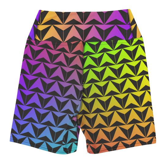 Neon Spaceship World Yoga Shorts- Running Costume, Bounding, Trip Wear