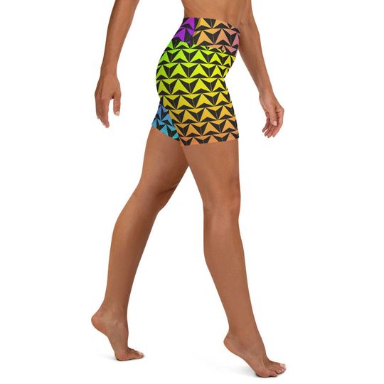 Neon Spaceship World Yoga Shorts- Running Costume, Bounding, Trip Wear