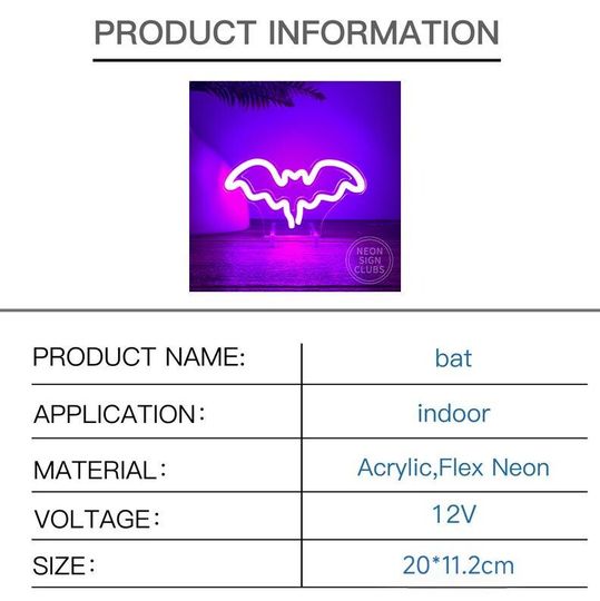 LED Bat Neon Sign: Halloween Home Decor, Kids Room Light