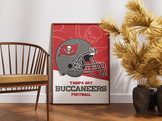 Tampa Bay Buccaneers football Helmet Poster - Vintage Wall Art for Football Fans, Buccaneers Memorabilia, Man Cave Decor, Sports Themed Room