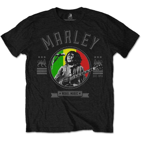 Bob Marley Unisex Tee: Rebel Music Seal