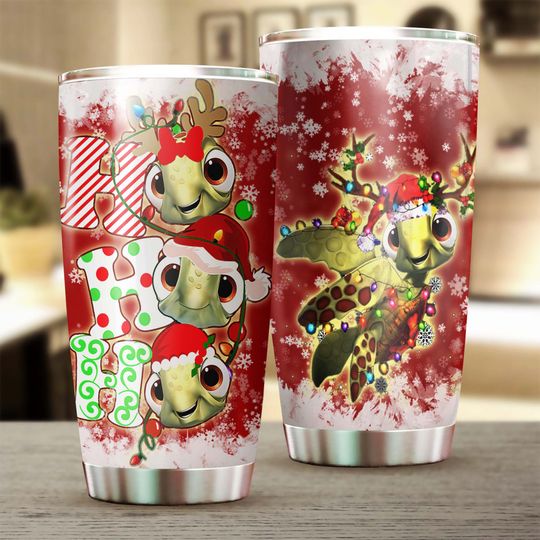 Turtle Christmas Ho Ho Ho Cute Tumbler 20oz