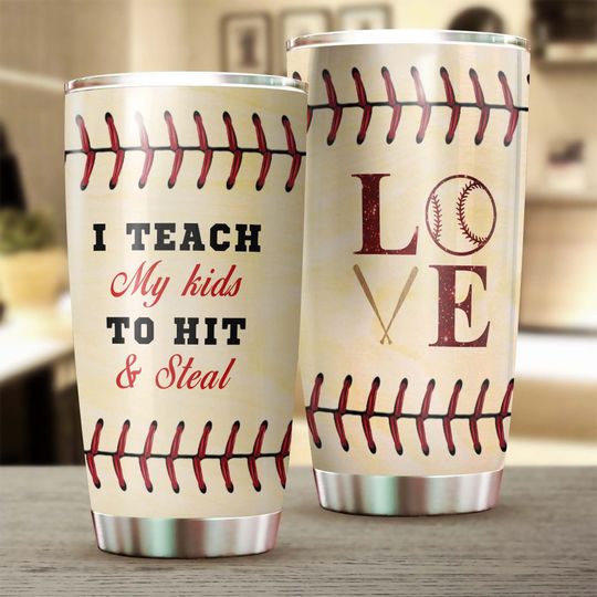 Baseball Dad I teach my son hit and steal  Happy Father's day Ringneck Tumbler 20oz