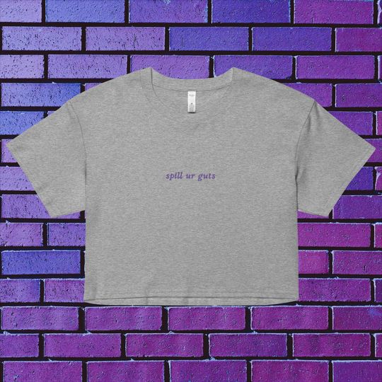 purple embroidered spill ur guts olivia rodrigo crop top