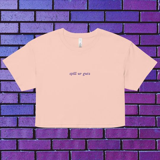 purple embroidered spill ur guts olivia rodrigo crop top