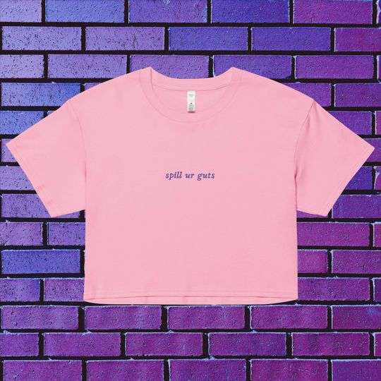 purple embroidered spill ur guts olivia rodrigo crop top