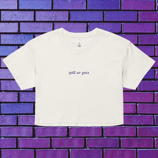 purple embroidered spill ur guts olivia rodrigo crop top