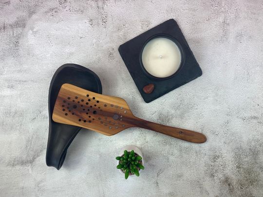 Wooden handmade spatula turner with holes