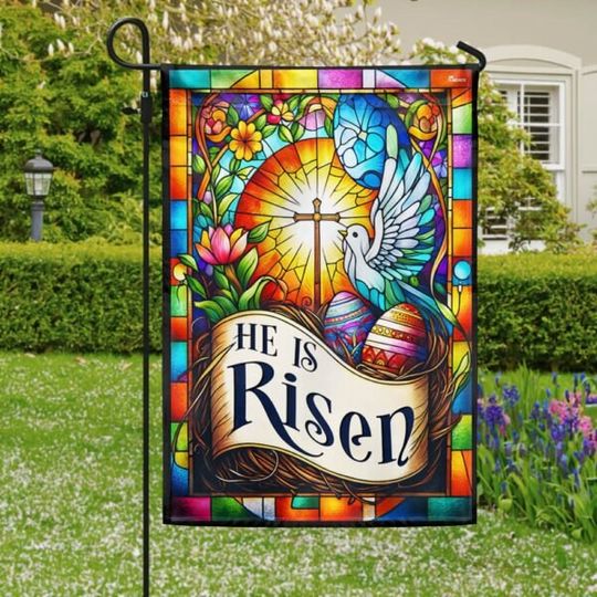 He Is Risen Easter Flag, Easter Garden Flag, Yard Decor, Easter Egg Flag, Jesus Resurrection Flag, Christian Flag