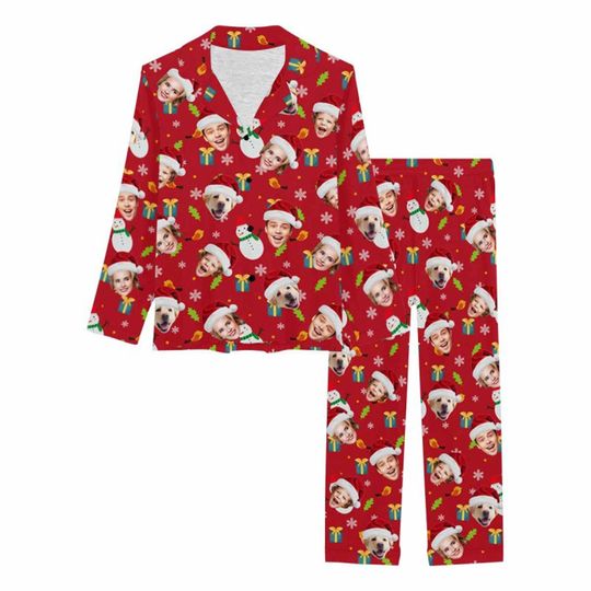 Personalized Christmas Pajamas: Face/Photo V-Neck PJs Set