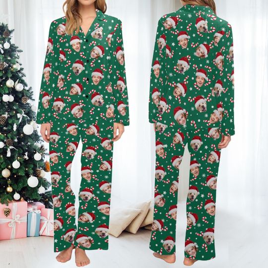 Personalized Christmas Pajamas: Face/Photo V-Neck PJs Set