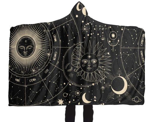 Sun Moon Phase Hooded Blanket