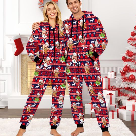 Custom Face Ugly Christmas Onesie: Personalized Photo Morph Matching Family Pajamas