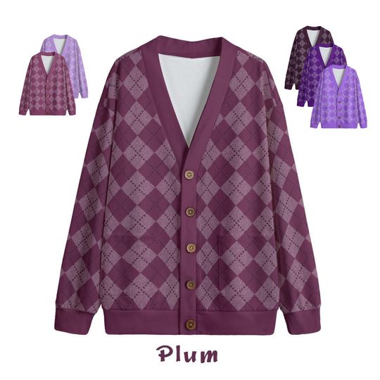 Ode to Purple Argyle Diamond Print Unisex V-Neck Cardigan