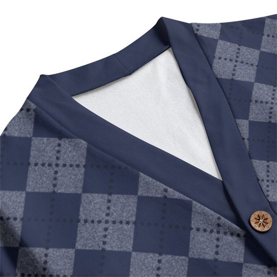 Ode to Blue Argyle Diamond Print V-Neck Print Cardigan