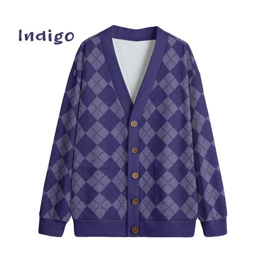 Ode to Blue Argyle Diamond Print V-Neck Print Cardigan