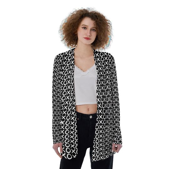 XOXO - Black & White - All-Over Print Women's Patch Cardigan