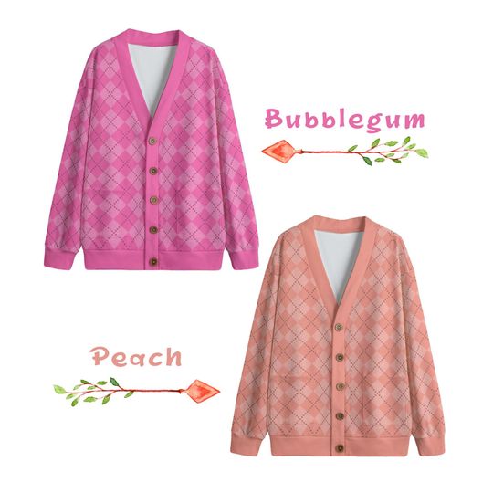 Ode to Pink Argyle Print V-Neck Print Cardigan with Button Closure