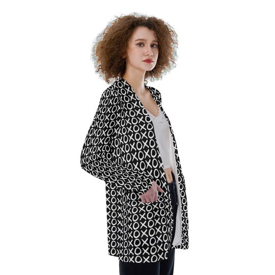 XOXO - Black & White - All-Over Print Women's Patch Cardigan
