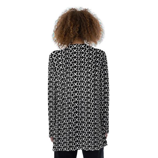 XOXO - Black & White - All-Over Print Women's Patch Cardigan