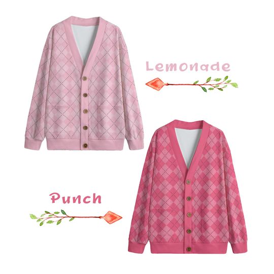 Ode to Pink Argyle Print V-Neck Print Cardigan with Button Closure
