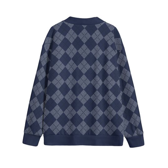 Ode to Blue Argyle Diamond Print V-Neck Print Cardigan