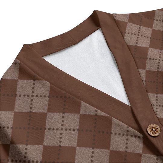 Ode to Brown Argyle Diamond Print Unisex V-Neck Print Cardigan
