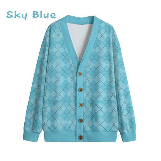 Ode to Blue Argyle Diamond Print V-Neck Print Cardigan