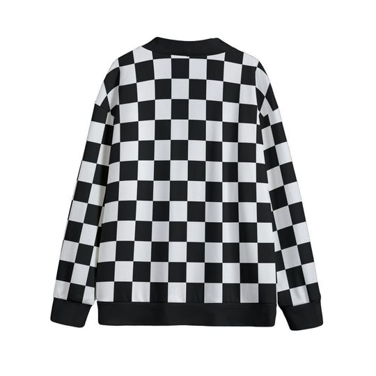 Black & White All-Over Checkered Print Cardigan