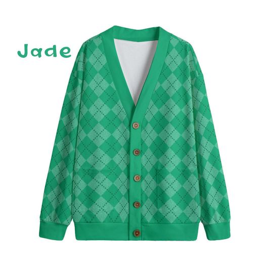 Ode to Green Argyle Diamond Print V-Neck Print Cardigan Unisex
