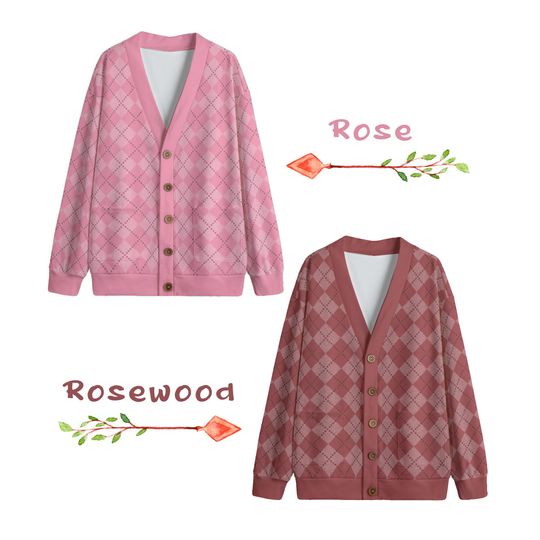 Ode to Pink Argyle Print V-Neck Print Cardigan with Button Closure