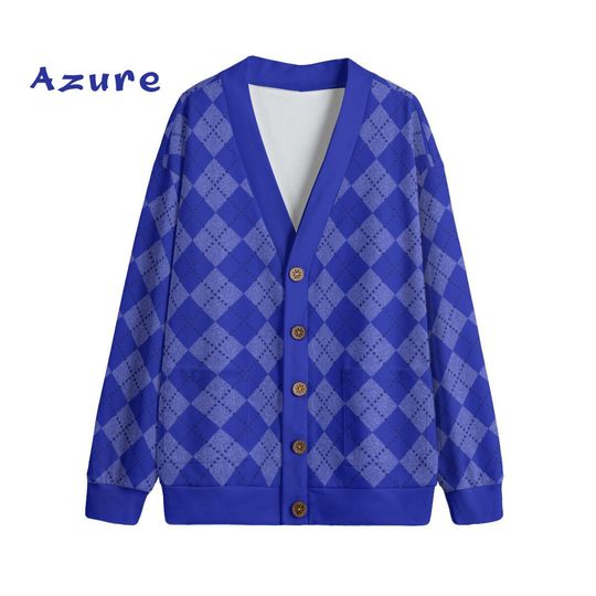 Ode to Blue Argyle Diamond Print V-Neck Print Cardigan