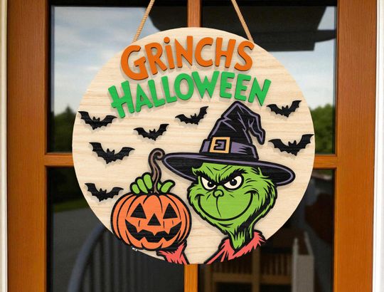 funny character Halloween Round Door Sign