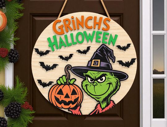 funny character Halloween Round Door Sign