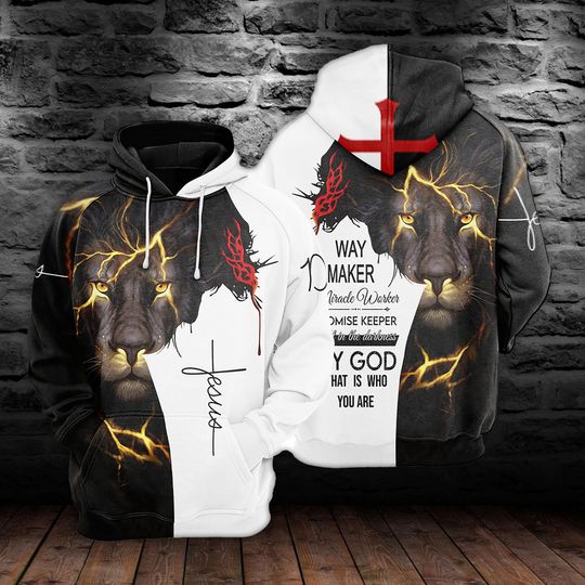 Jesus Christ Lion Way Maker Miracle Worker 3D Pullover Hoodie