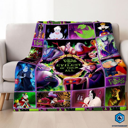 Villains the Evilest of them All Fleece Blanket | Maleficent Evil Queen Ursula | Disneyworld Villains Blanket