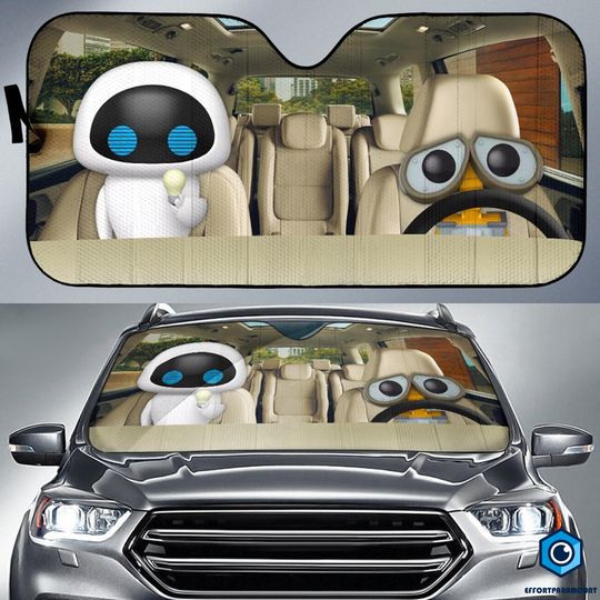 Wall-E and Eve Car Sun Shade, Disneyland Wall E Windshield Cover, Disneyworld Car Sun Shade