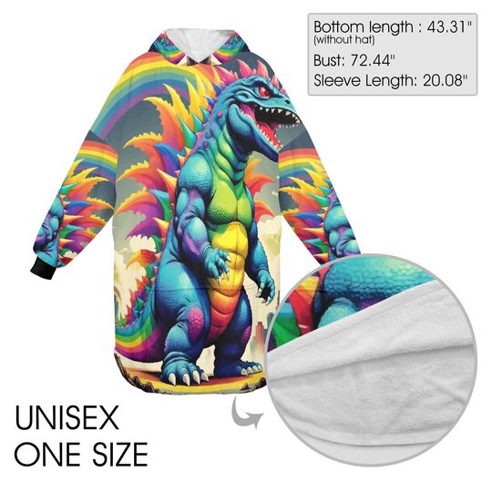 Blanket Hoodie blankets hoodie that is a blanket Retro Goddzilla Goji Kaiju Rainbow Art