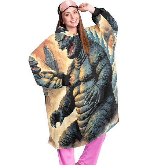 god zilla Blanket Hoodie Retro Kaiju Comics Personalized Blanket