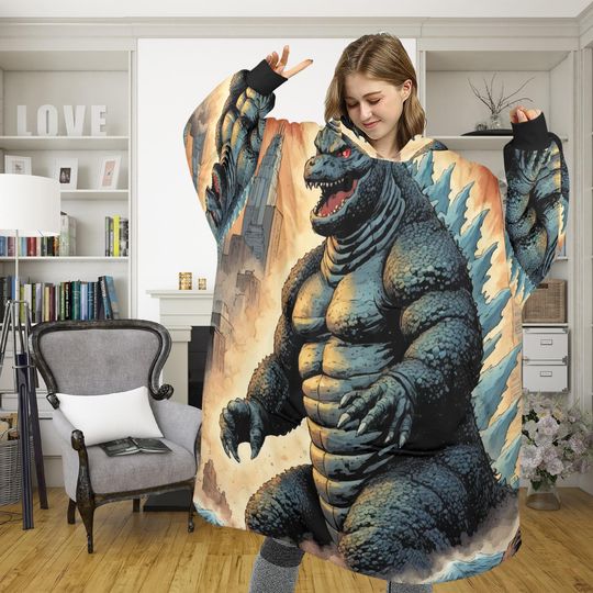 god zilla Blanket Hoodie Retro Kaiju Comics Personalized Blanket
