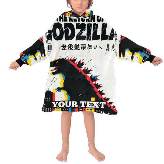 god zilla Kids Hoodie Blanket Gift Personalized
