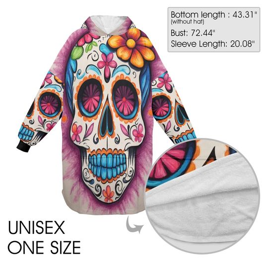Sugar Skull Blanket Hoodie Da De Los Muertos Chicano Personalized Blanket