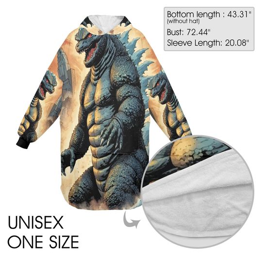 god zilla Blanket Hoodie Retro Kaiju Comics Personalized Blanket