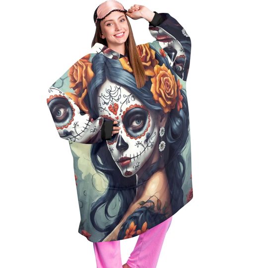 Da De Los Muertos Blanket Hoodie Personalized Chicano Blanket