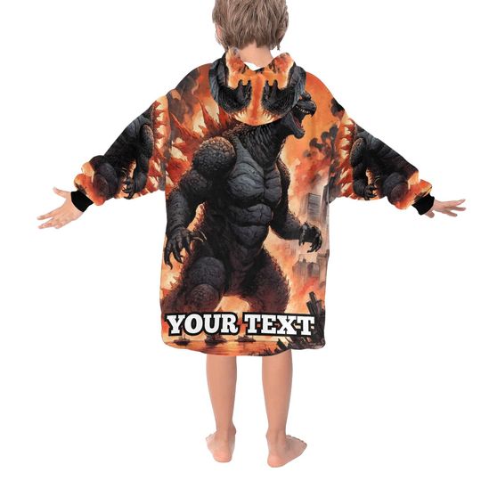 god zilla Kids Hoodie Blanket Gift Personalized Hooded Blankets Gojira Kaiju