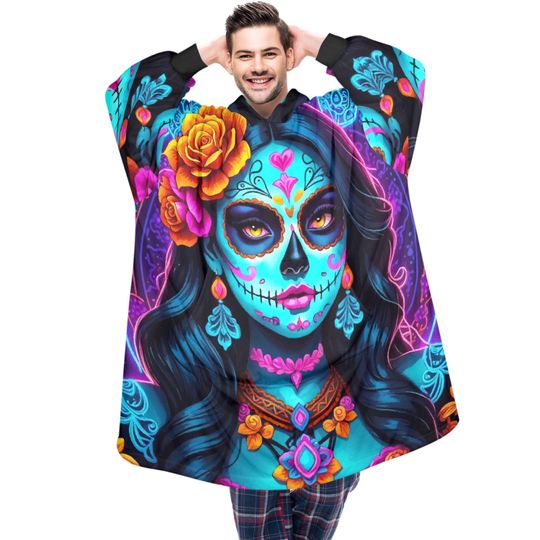 Chingona Blanket Hoodie Mexican Sugar Skull Personalized Blanket