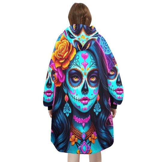 Chingona Blanket Hoodie Mexican Sugar Skull Personalized Blanket