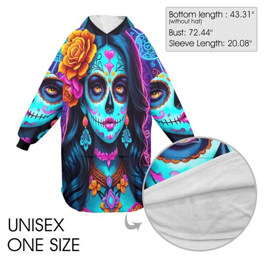 Chingona Blanket Hoodie Mexican Sugar Skull Personalized Blanket