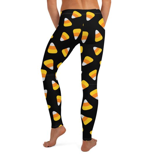 Women's Black Yellow Orange Sugar Sweet Treats Printed Stretchy Tights Pants